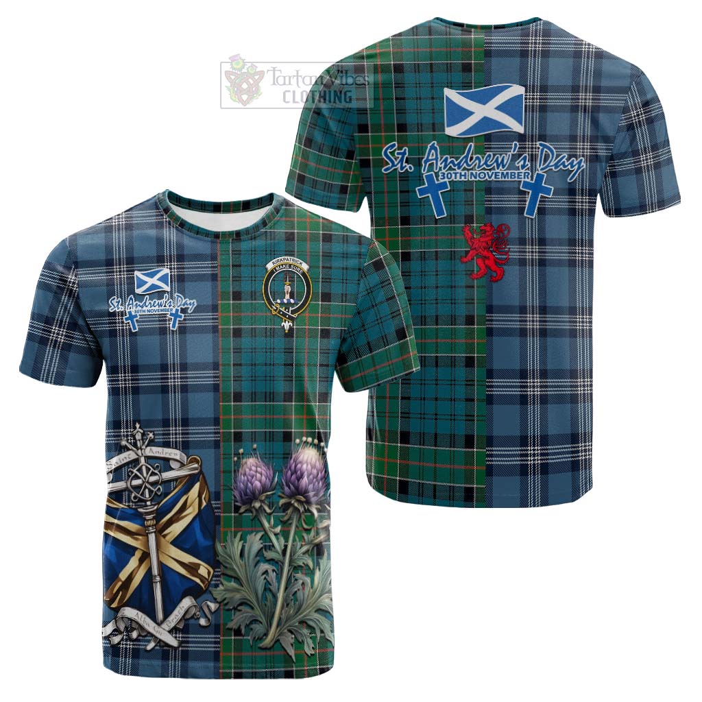 Tartan Vibes Clothing Kirkpatrick Tartan Cotton T-shirt Happy St. Andrew's Day Half Tartan Style