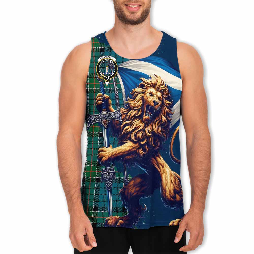 Tartan Vibes Clothing Kirkpatrick Tartan Family Crest Men's Tank Top with Scottish Majestic Lion