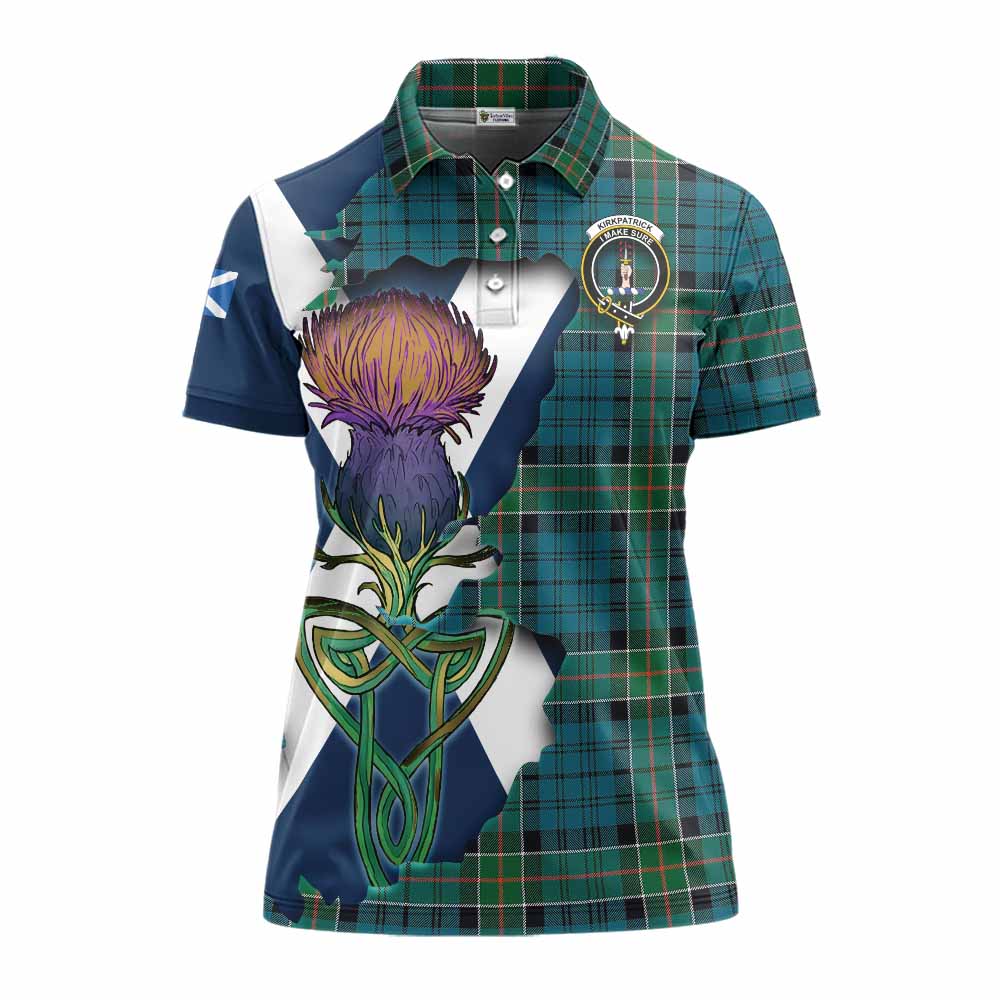 Tartan Vibes Clothing Kirkpatrick Tartan Family Crest Women's Polo Shirt Scottish Thistle Celtic Inspired
