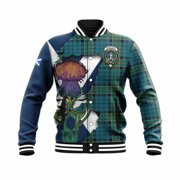 Tartan Vibes Clothing Kirkpatrick Tartan Family Crest Baseball Jacket Scottish Thistle Celtic Inspired
