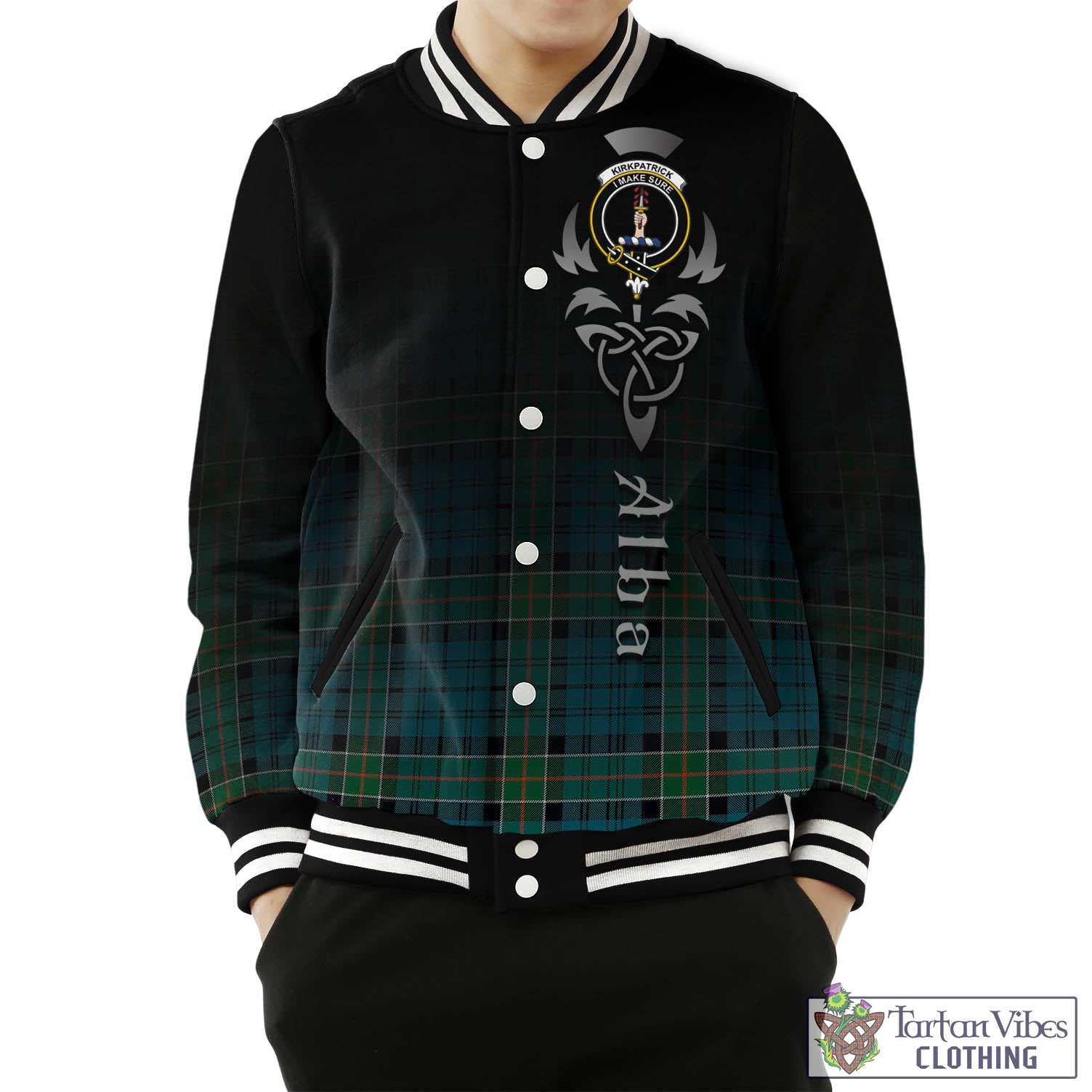 Kirkpatrick Tartan Baseball Jacket Featuring Alba Gu Brath Family Crest Celtic Inspired Unisex - Tartan Vibes Clothing