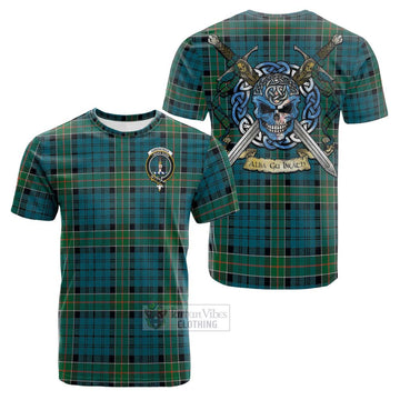 Tartan Vibes Clothing Kirkpatrick Tartan Cotton T-shirt with Family Crest Celtic Skull Style