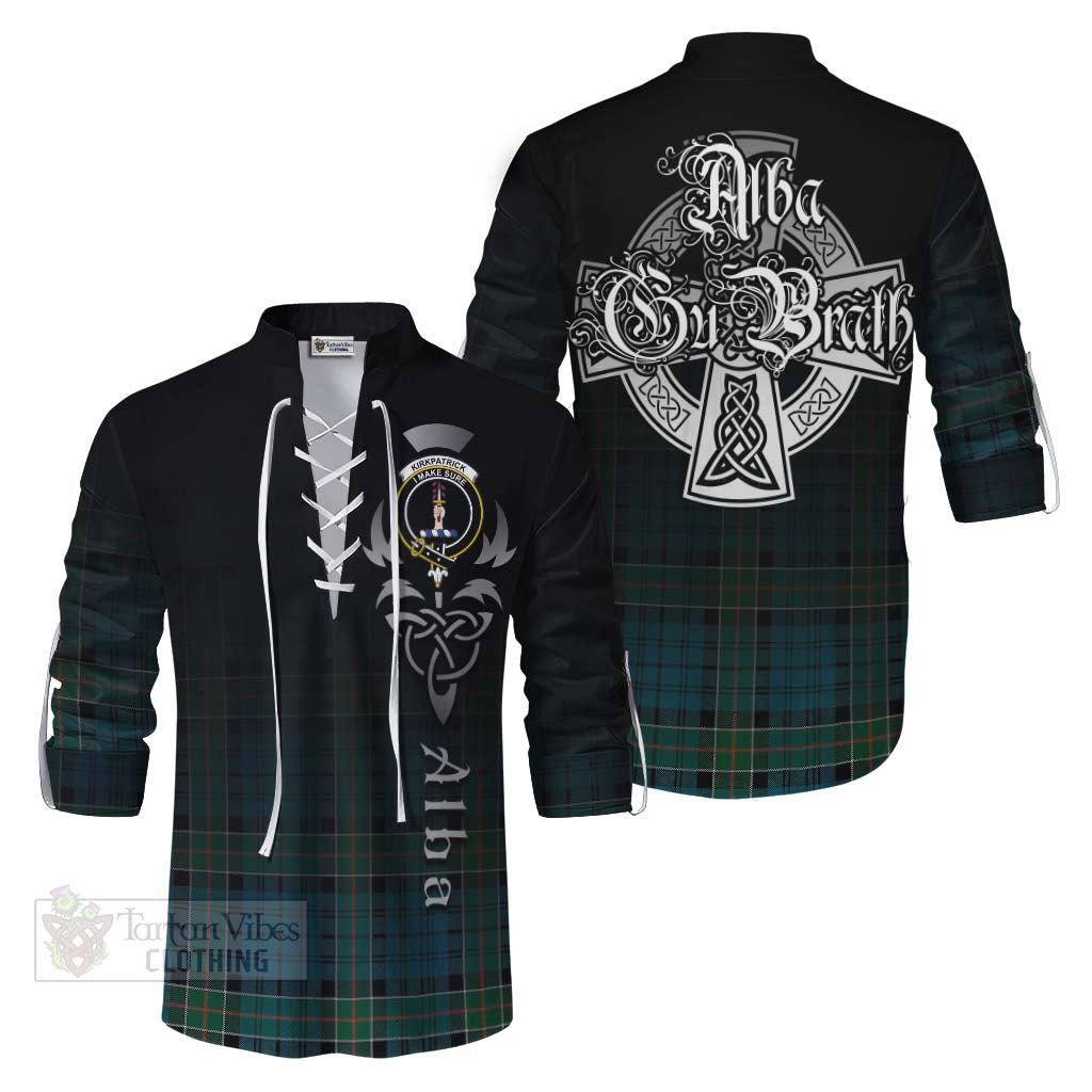 Tartan Vibes Clothing Kirkpatrick Tartan Ghillie Kilt Shirt Featuring Alba Gu Brath Family Crest Celtic Inspired