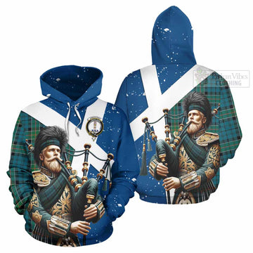 Tartan Vibes Clothing Kirkpatrick Tartan Hoodie with Family Crest Scottish Bagpiper Vibes