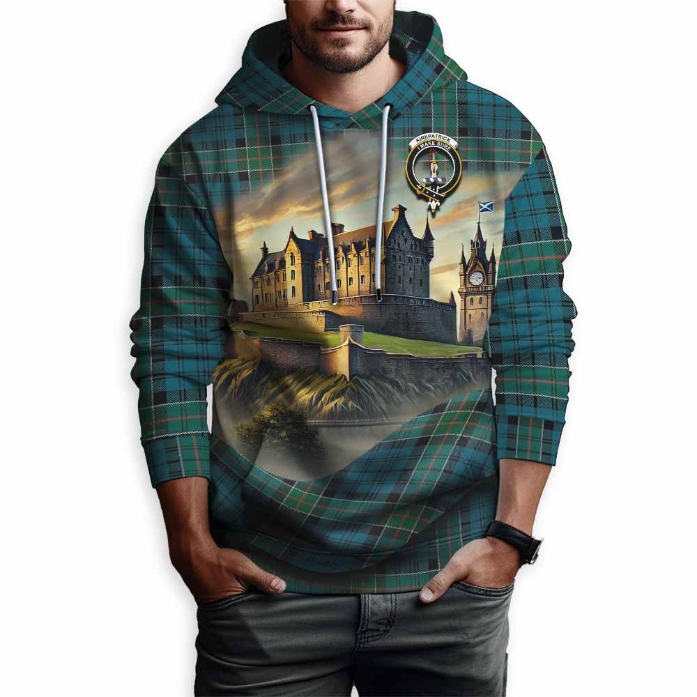 Tartan Vibes Clothing Kirkpatrick Tartan Family Crest Hoodie with Scottish Ancient Castle Style
