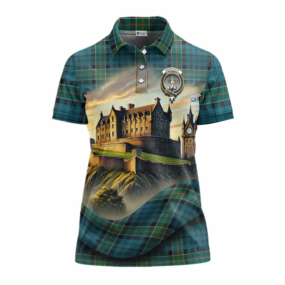 Tartan Vibes Clothing Kirkpatrick Tartan Family Crest Women's Polo Shirt with Scottish Ancient Castle Stype