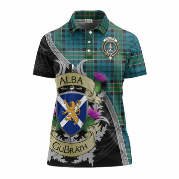 Kirkpatrick Tartan Family Crest Women's Polo Shirt Lion Rampant Royal Thistle Shield Celtic Inspired