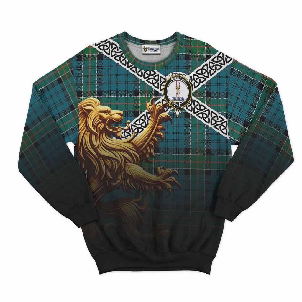 Tartan Vibes Clothing Kirkpatrick Crest Tartan Sweatshirt with Golden Lion Emblem Celtic Style