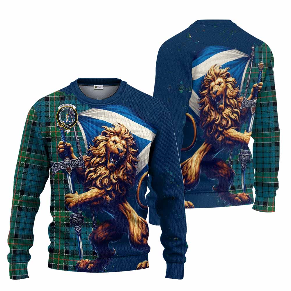 Tartan Vibes Clothing Kirkpatrick Tartan Family Crest Knitted Sweater with Scottish Majestic Lion