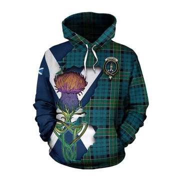 Tartan Vibes Clothing Kirkpatrick Tartan Family Crest Cotton Hoodie Scottish Thistle Celtic Inspired