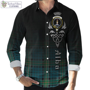 Tartan Vibes Clothing Kirkpatrick Tartan Long Sleeve Button Up Featuring Alba Gu Brath Family Crest Celtic Inspired