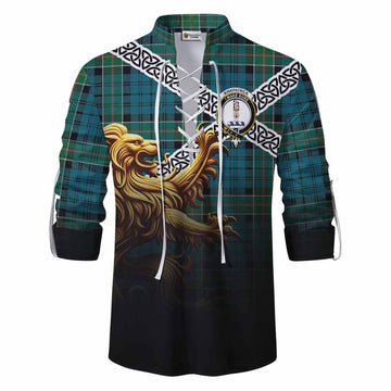 Kirkpatrick Crest Tartan Ghillie Kilt Shirt with Golden Lion Emblem Celtic Style