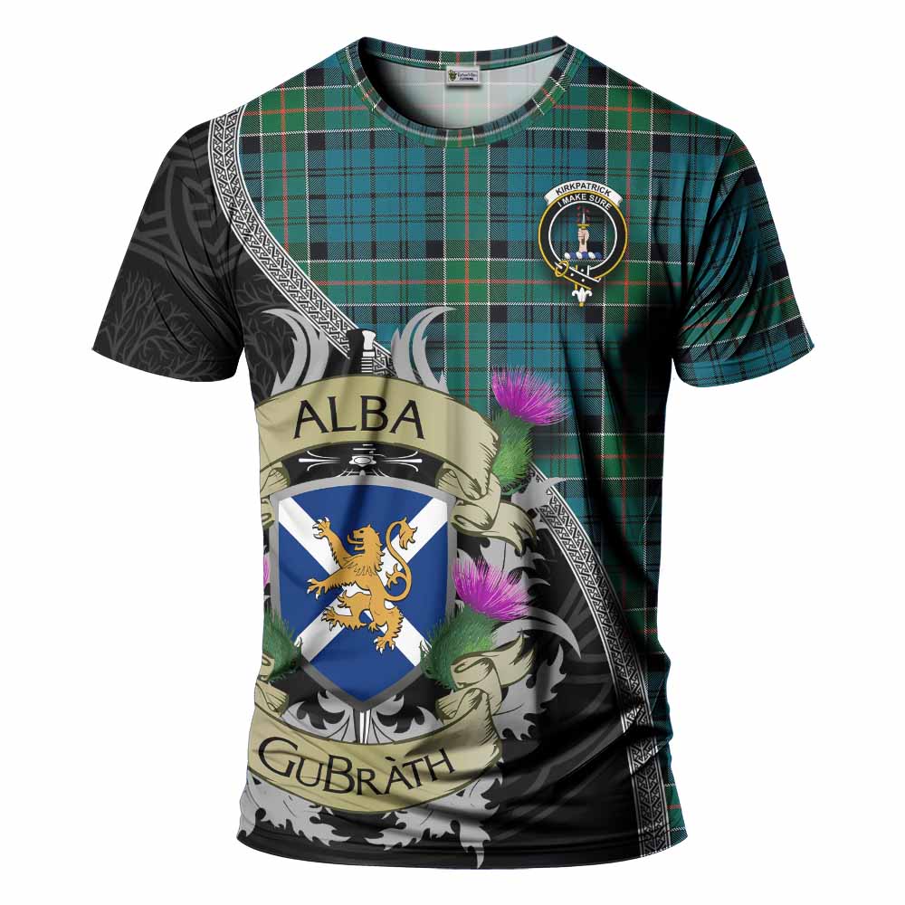 Tartan Vibes Clothing Kirkpatrick Tartan Family Crest T-Shirt Lion Rampant Royal Thistle Shield Celtic Inspired