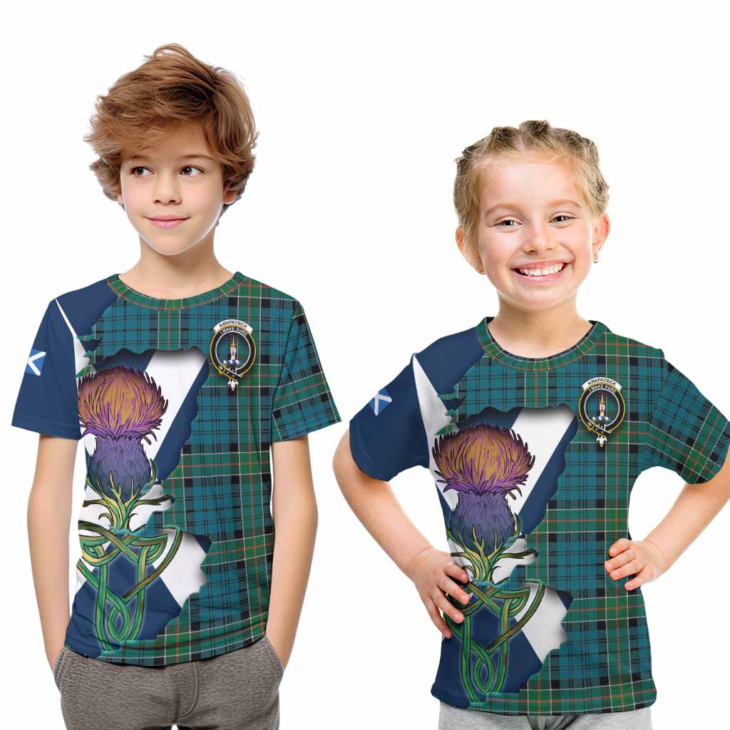 Tartan Vibes Clothing Kirkpatrick Tartan Family Crest Kid T-Shirt Scottish Thistle Celtic Inspired