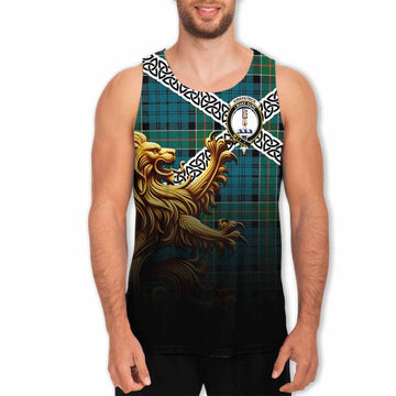 Kirkpatrick Crest Tartan Men's Tank Top with Golden Lion Emblem Celtic Style