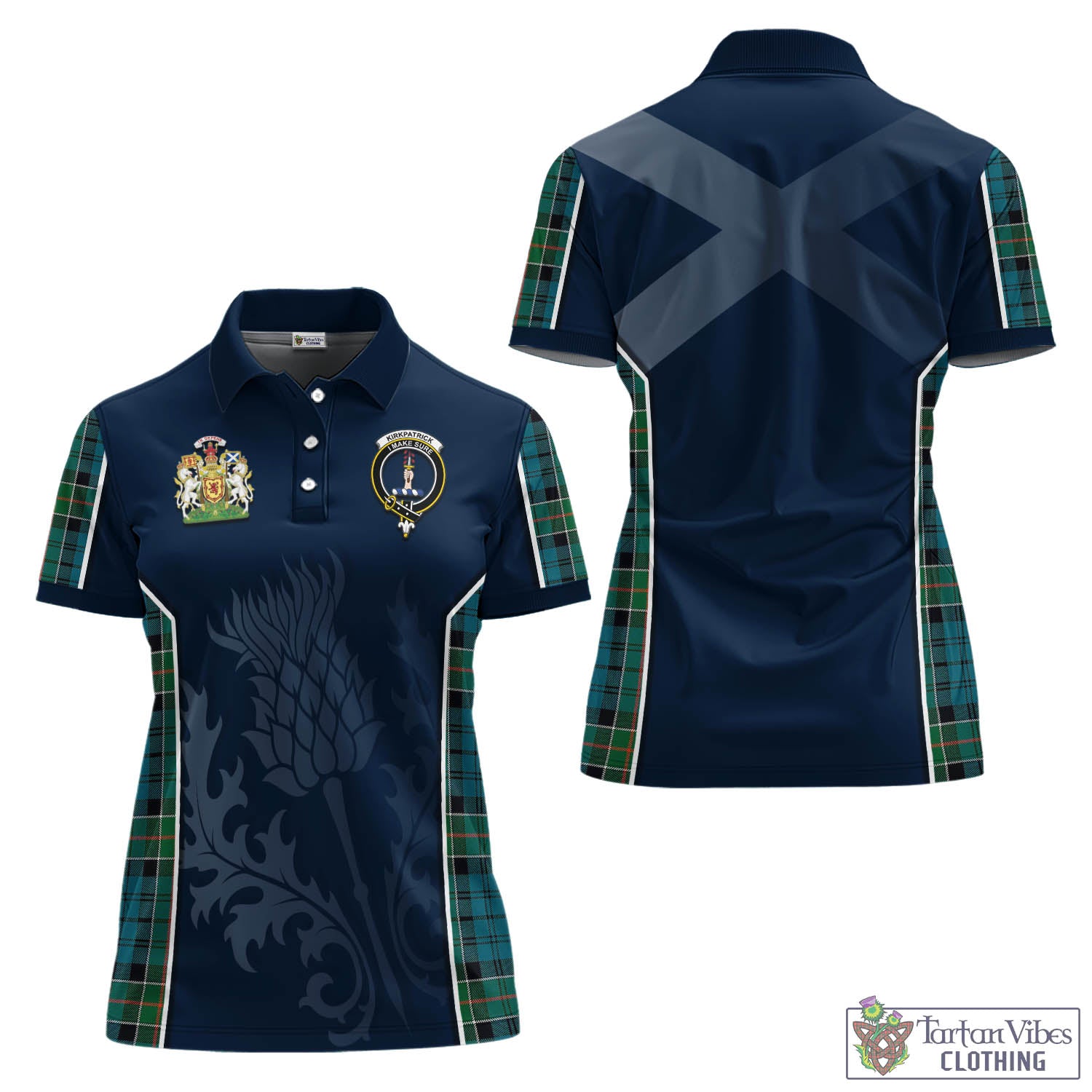 Tartan Vibes Clothing Kirkpatrick Tartan Women's Polo Shirt with Family Crest and Scottish Thistle Vibes Sport Style