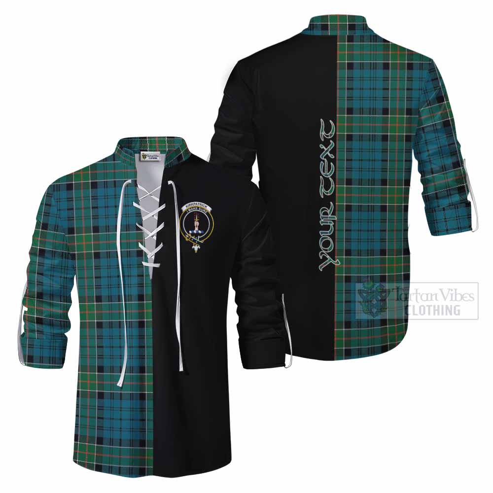 Tartan Vibes Clothing Kirkpatrick Tartan Ghillie Kilt Shirt with Family Crest and Half Of Me Style