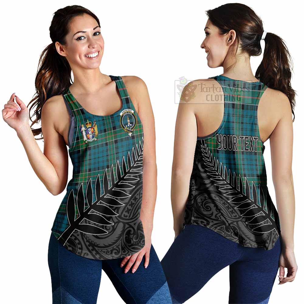 Tartan Vibes Clothing Kirkpatrick Crest Tartan Women's Racerback Tanks with New Zealand Silver Fern Half Style