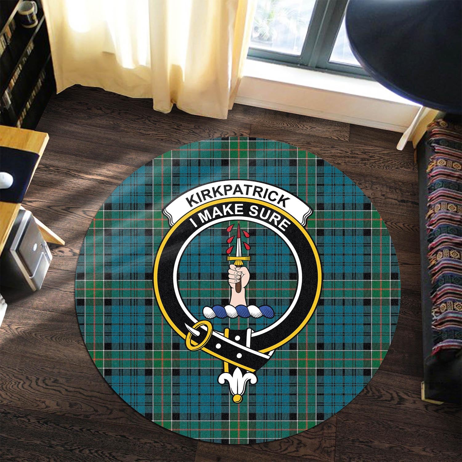 kirkpatrick-tartan-round-rug-with-family-crest
