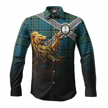 Kirkpatrick Crest Tartan Long Sleeve Button Shirt with Golden Lion Emblem Celtic Style
