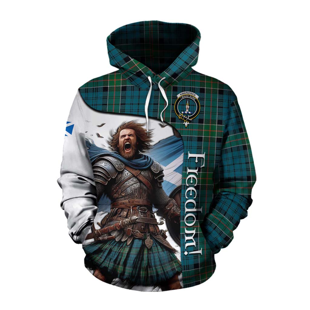 Tartan Vibes Clothing Kirkpatrick Crest Tartan Cotton Hoodie Inspired by the Freedom of Scottish Warrior