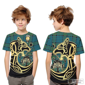 Kirkpatrick Tartan Kid T-Shirt with Family Crest Celtic Wolf Style Youth XL Size14 - Tartan Vibes Clothing