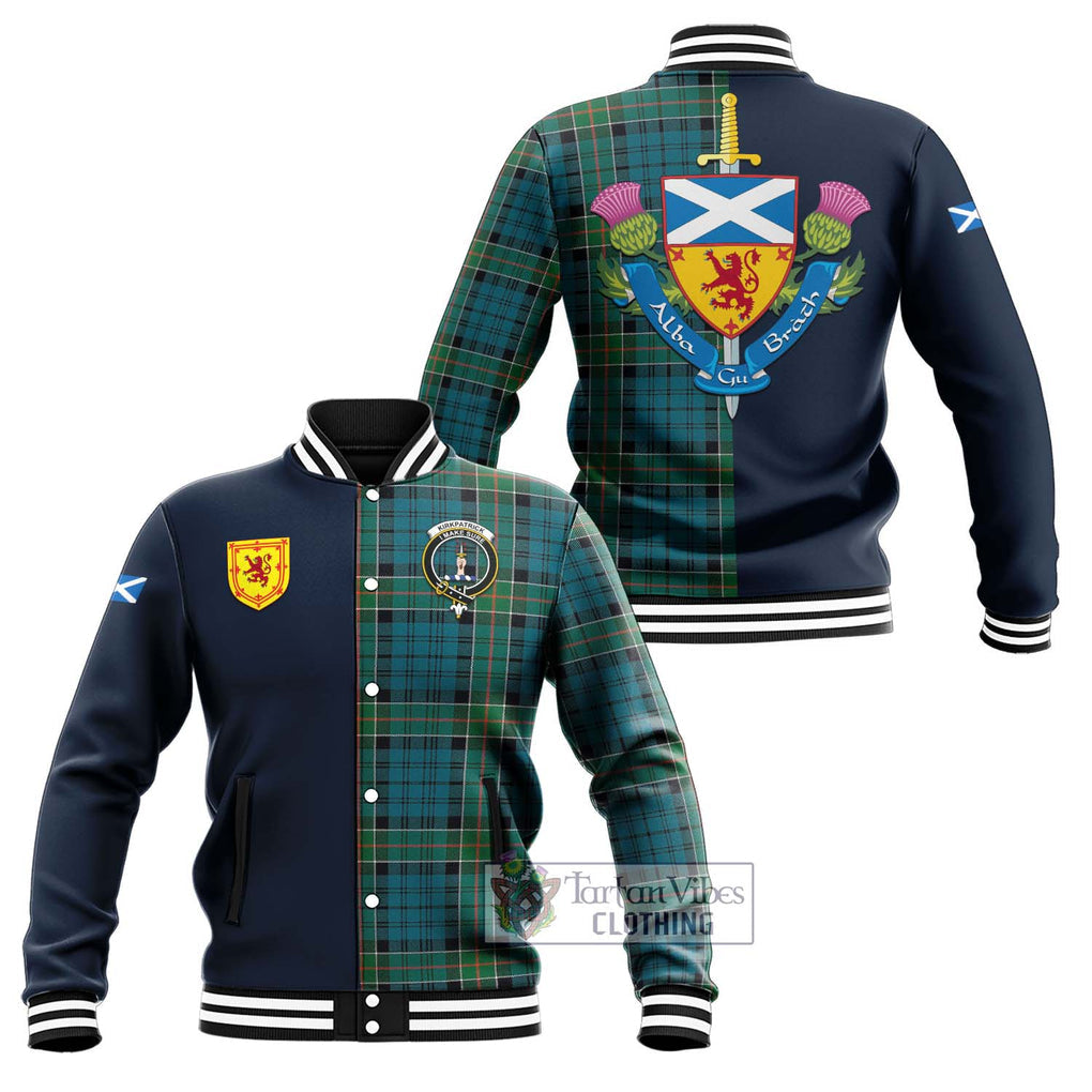 Tartan Vibes Clothing Kirkpatrick Tartan Baseball Jacket with Scottish Lion Royal Arm Half Style