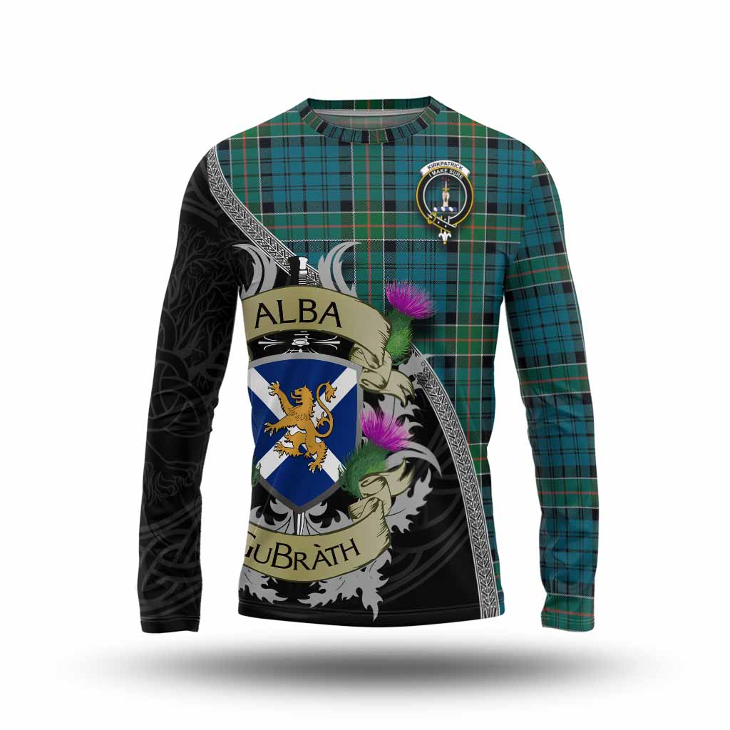Tartan Vibes Clothing Kirkpatrick Tartan Family Crest Long Sleeve T-Shirt Lion Rampant Royal Thistle Shield Celtic Inspired