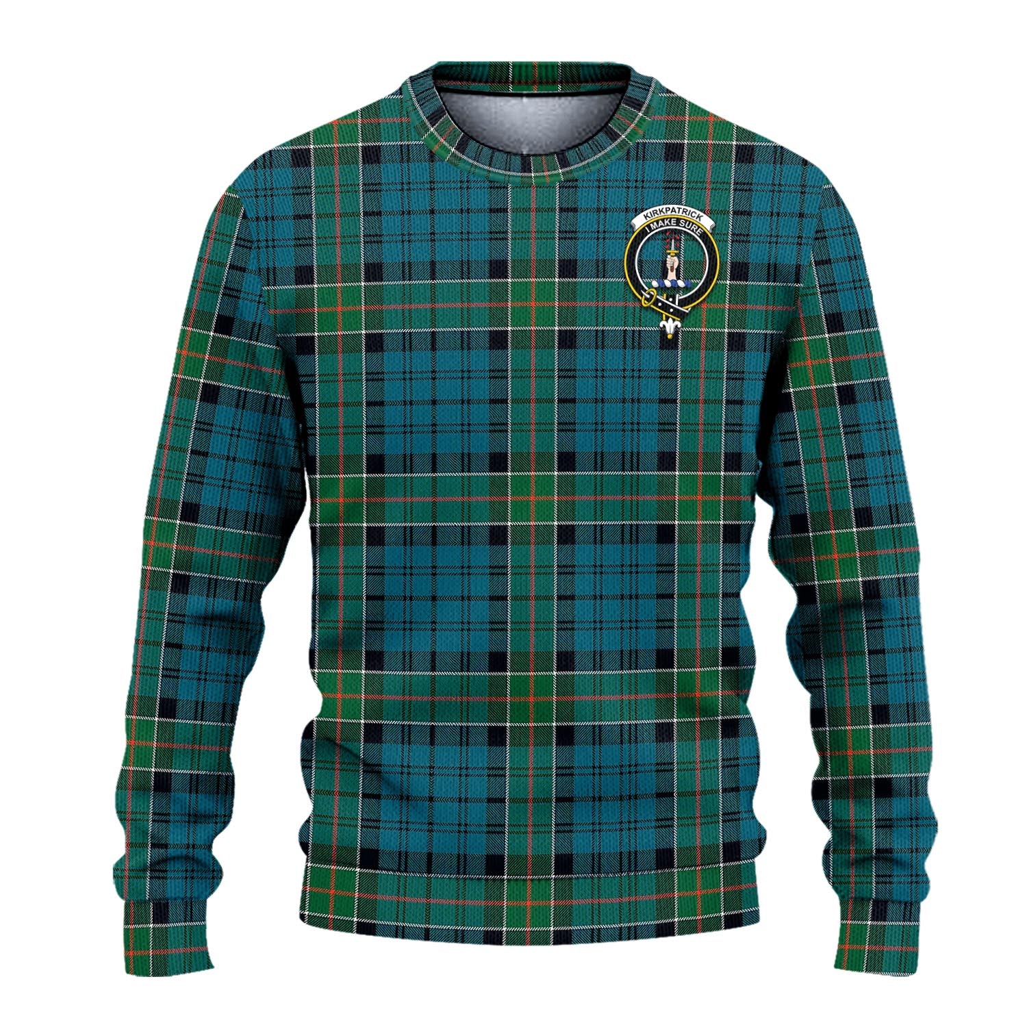 Kirkpatrick Tartan Knitted Sweater with Family Crest - Tartanvibesclothing