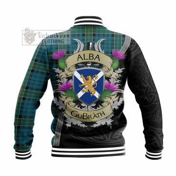 Tartan Vibes Clothing Kirkpatrick Tartan Family Crest Baseball Jacket Lion Rampant Royal Thistle Shield Celtic Inspired