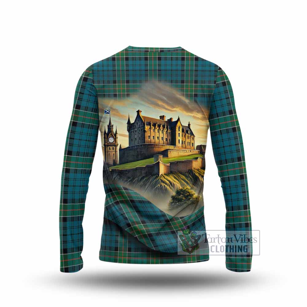 Tartan Vibes Clothing Kirkpatrick Tartan Family Crest Long Sleeve T-Shirt with Scottish Ancient Castle Style