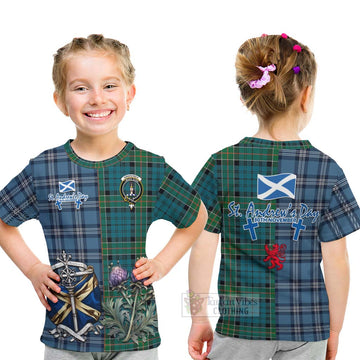 Tartan Vibes Clothing Kirkpatrick Tartan Kid T-Shirt Happy St. Andrew's Day Half Tartan Style
