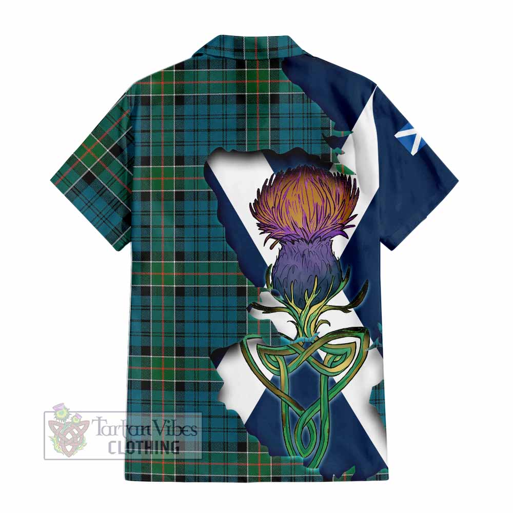 Tartan Vibes Clothing Kirkpatrick Tartan Family Crest Short Sleeve Button Shirt Scottish Thistle Celtic Inspired