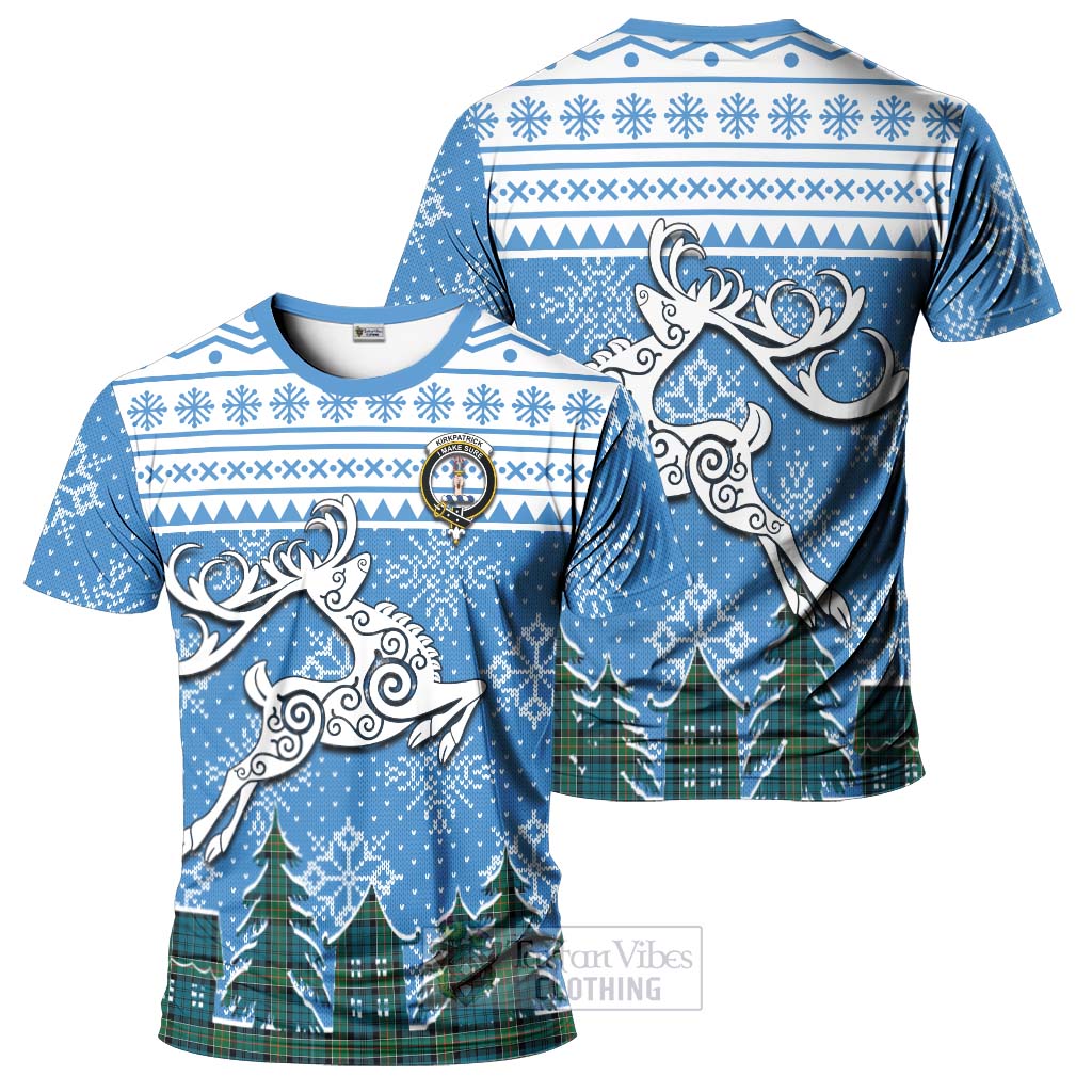 Tartan Vibes Clothing Kirkpatrick Clan Christmas T-Shirt Celtic Reindeer Style