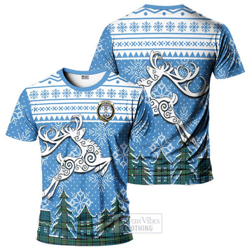 Tartan Vibes Clothing Kirkpatrick Clan Christmas T-Shirt Celtic Reindeer Style