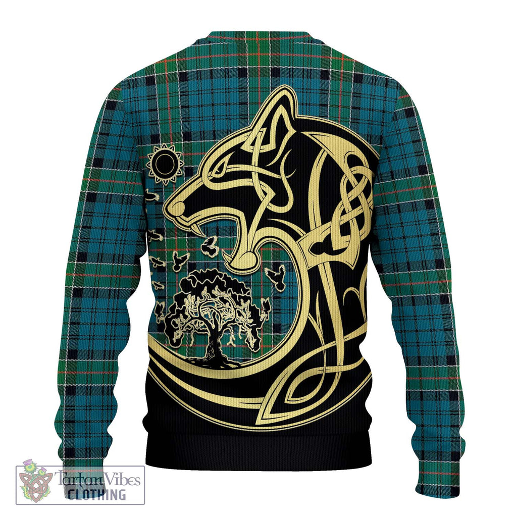 Kirkpatrick Tartan Knitted Sweater with Family Crest Celtic Wolf Style - Tartan Vibes Clothing