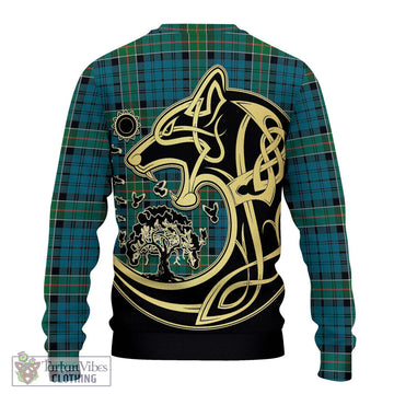 Kirkpatrick Tartan Ugly Sweater with Family Crest Celtic Wolf Style