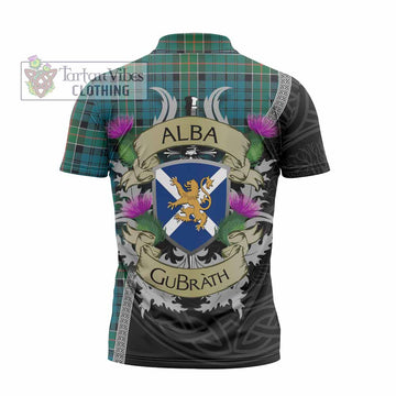 Kirkpatrick Tartan Family Crest Zipper Polo Shirt Lion Rampant Royal Thistle Shield Celtic Inspired