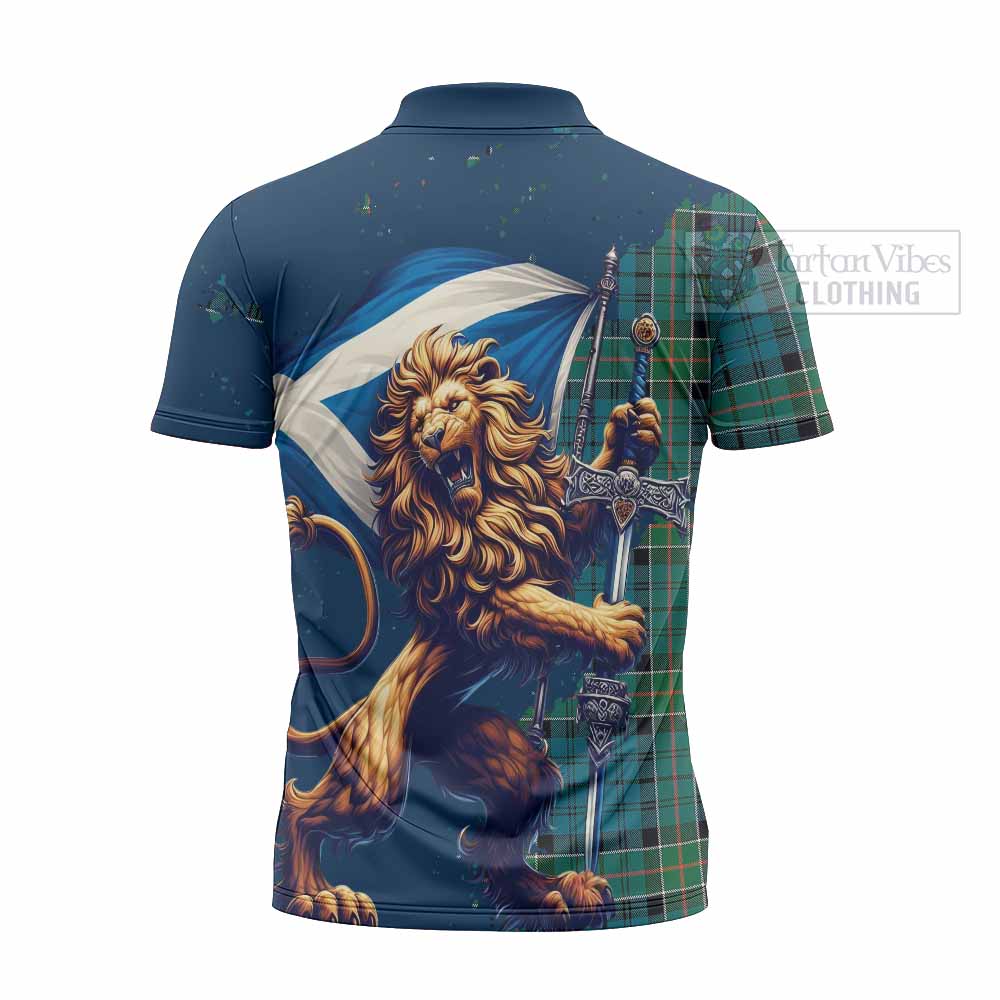 Tartan Vibes Clothing Kirkpatrick Tartan Family Crest Zipper Polo Shirt with Scottish Majestic Lion