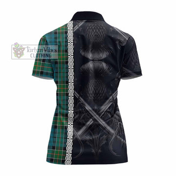Tartan Vibes Clothing Kirkpatrick Tartan Women's Polo Shirt with Family Crest Cross Sword Thistle Celtic Vibes