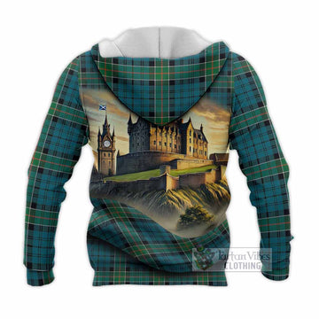 Tartan Vibes Clothing Kirkpatrick Tartan Family Crest Knitted Hoodie with Scottish Ancient Castle Style