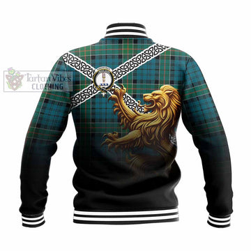 Kirkpatrick Crest Tartan Baseball Jacket with Golden Lion Emblem Celtic Style