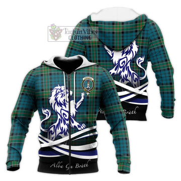 Kirkpatrick Tartan Knitted Hoodie with Alba Gu Brath Regal Lion Emblem