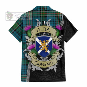 Tartan Vibes Clothing Kirkpatrick Tartan Family Crest Short Sleeve Button Shirt Lion Rampant Royal Thistle Shield Celtic Inspired