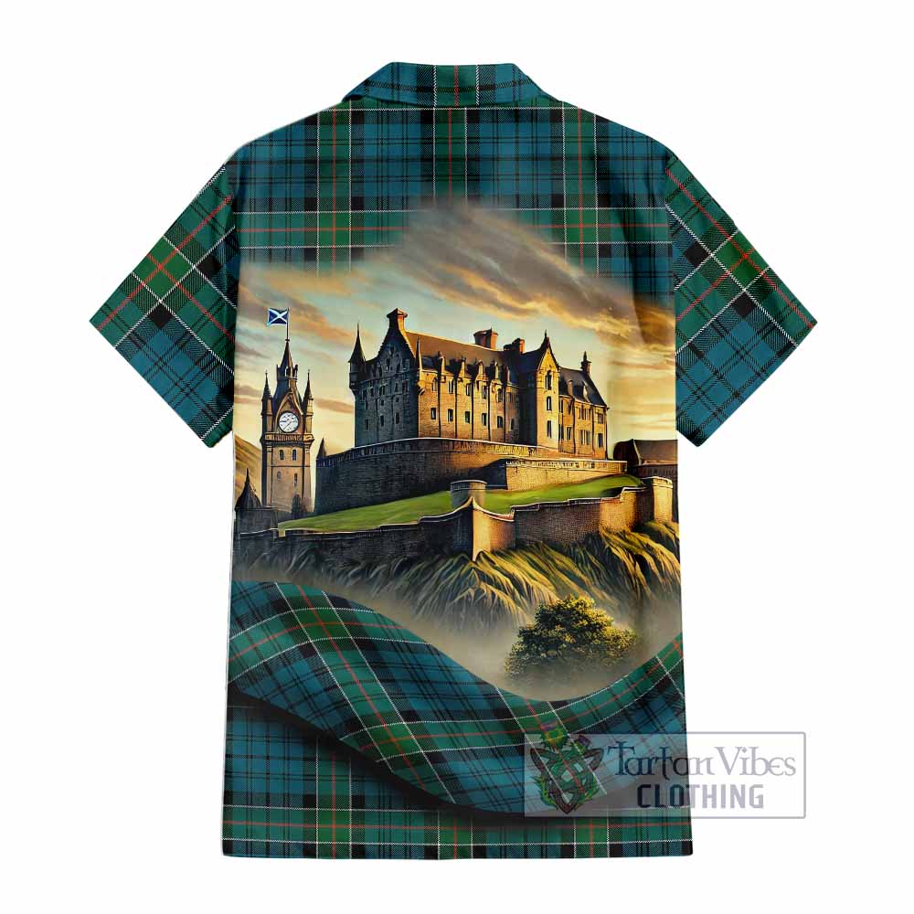 Tartan Vibes Clothing Kirkpatrick Tartan Family Crest Short Sleeve Button Shirt with Scottish Ancient Castle Style