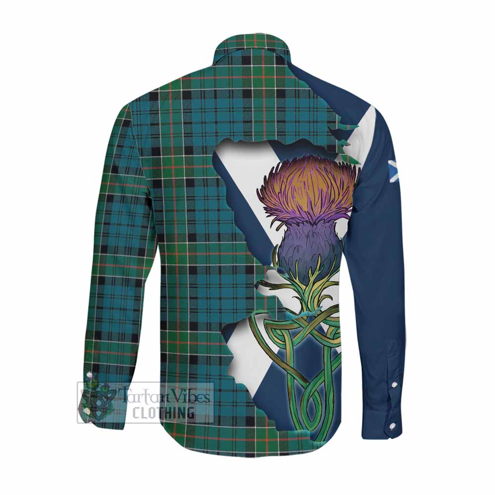 Tartan Vibes Clothing Kirkpatrick Tartan Family Crest Long Sleeve Button Shirt Scottish Thistle Celtic Inspired
