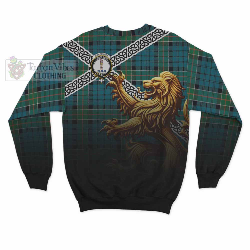 Tartan Vibes Clothing Kirkpatrick Crest Tartan Sweatshirt with Golden Lion Emblem Celtic Style