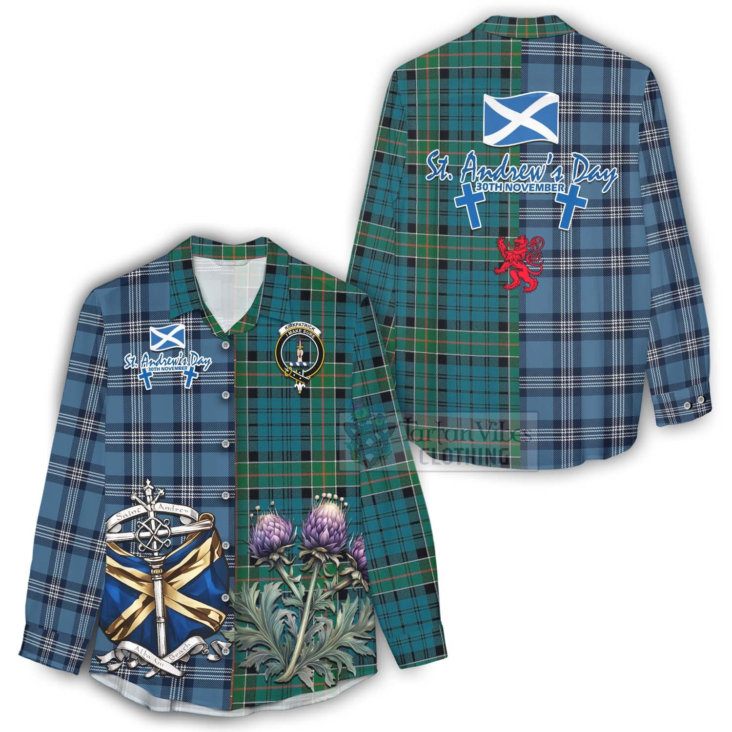 Tartan Vibes Clothing Kirkpatrick Tartan Women's Casual Shirt Happy St. Andrew's Day Half Tartan Style