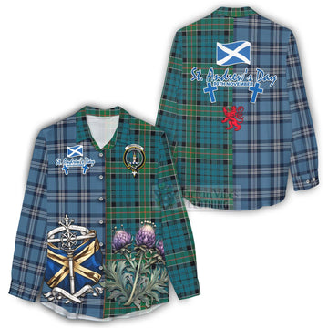 Tartan Vibes Clothing Kirkpatrick Tartan Women's Casual Shirt Happy St. Andrew's Day Half Tartan Style