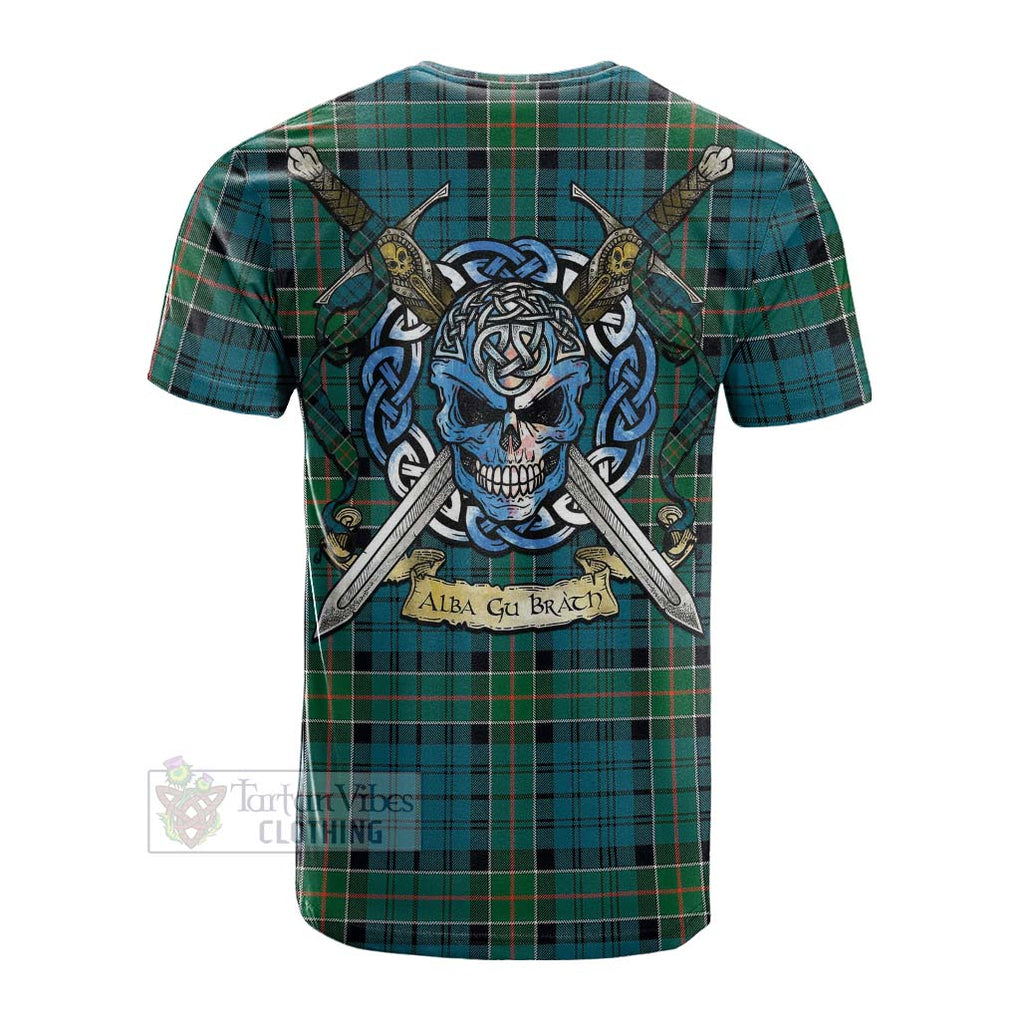 Tartan Vibes Clothing Kirkpatrick Tartan Cotton T-shirt with Family Crest Celtic Skull Style